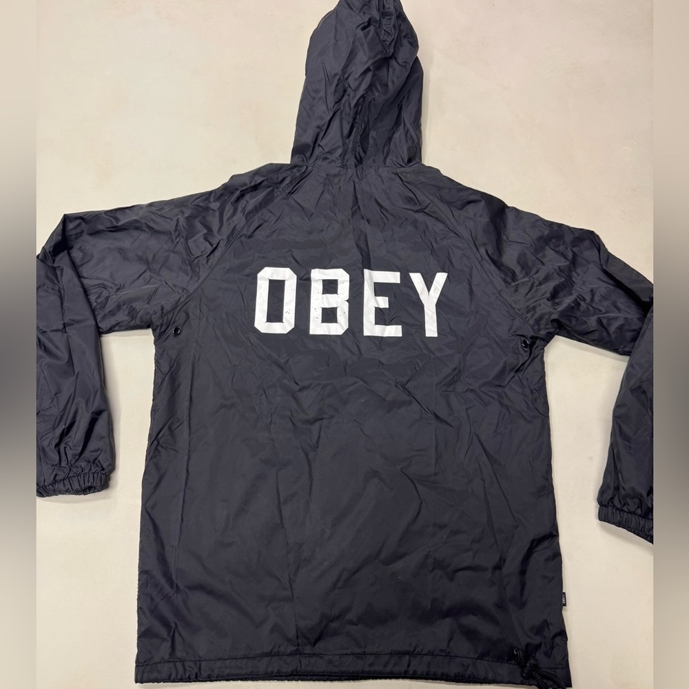 OBEY Nylon Windbreaker Hoodie 1/4 Zip Men’s Black Jacket Pullover Size Small